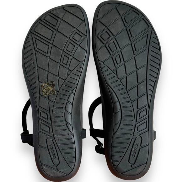 Aetrex Women’s Charlie Black Leather T-strap Thong Flat Sandal Size 8.5 NEW - Picture 9 of 11